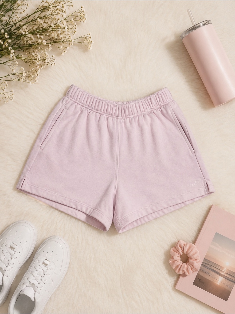 Women's Light Pink Elastic-Waist Casual Shorts XXS - Picture 2 of 6